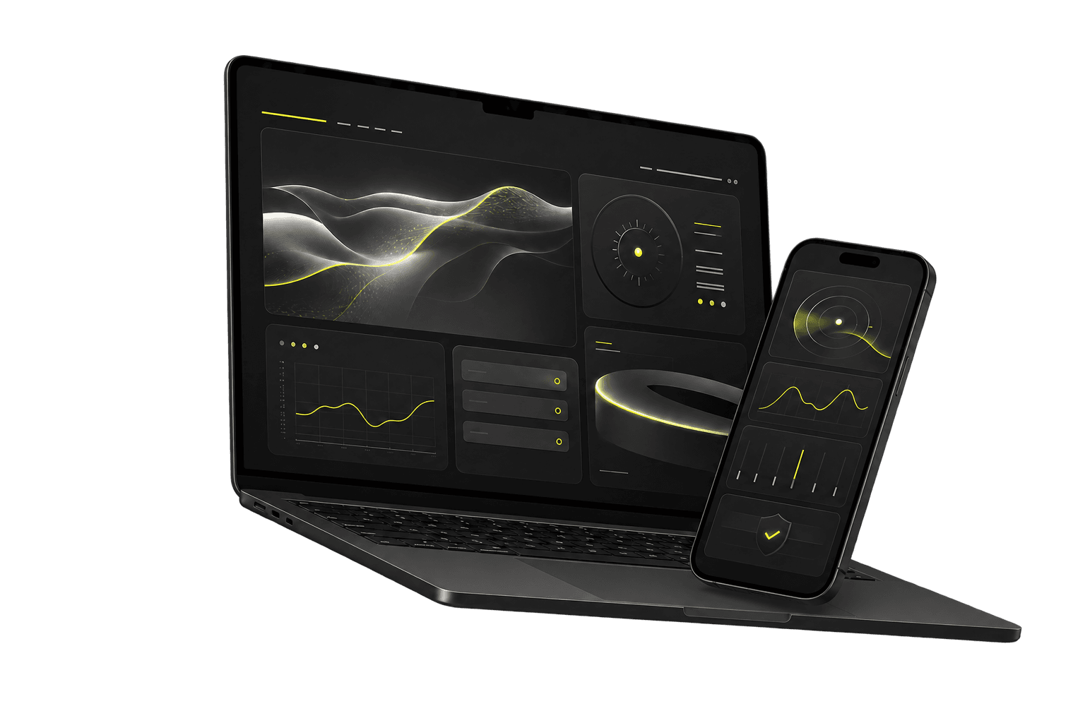 Premium laptop and smartphone showcasing Hamza's digital product work