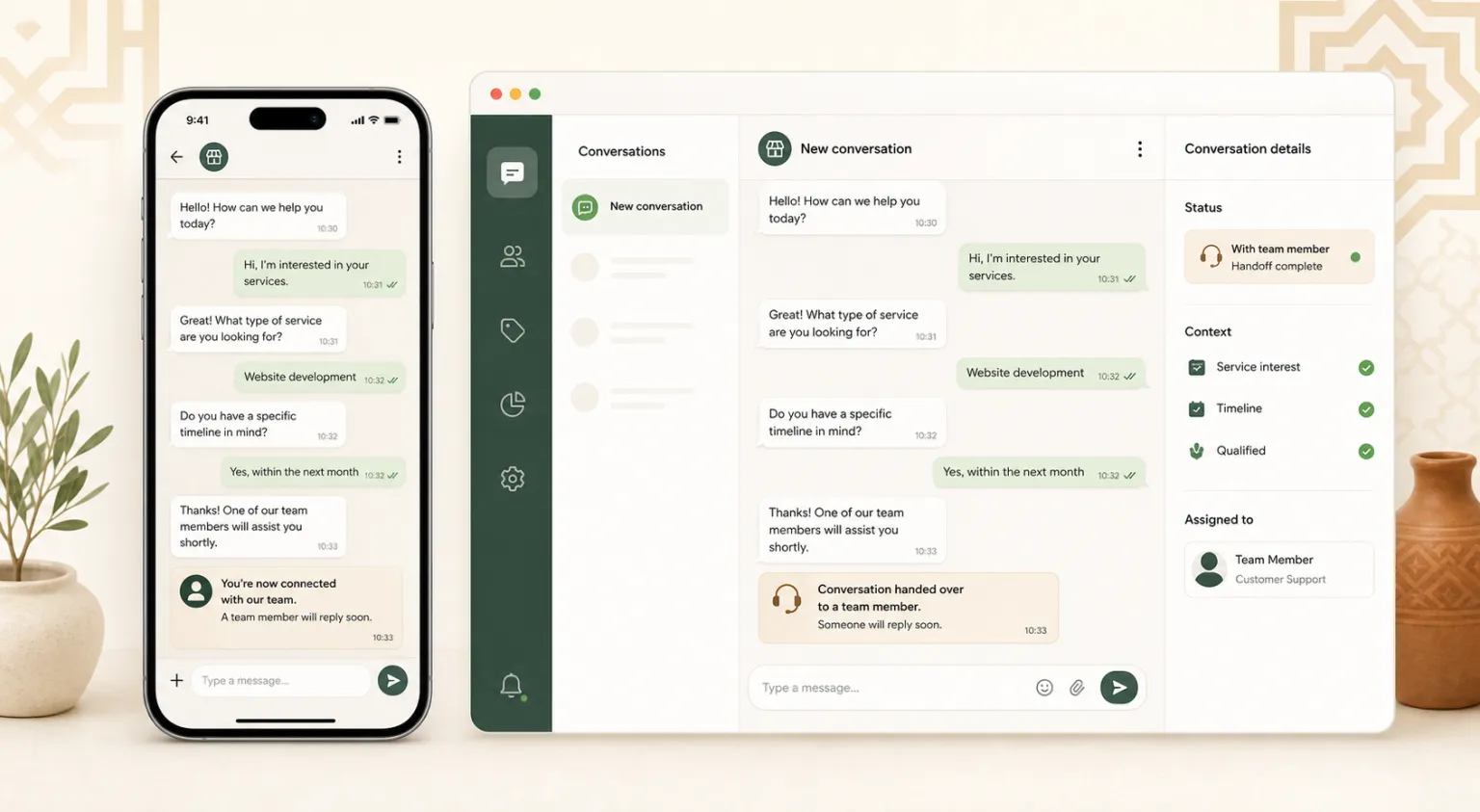 Interface générique de chatbot avec qualification et transfert humain